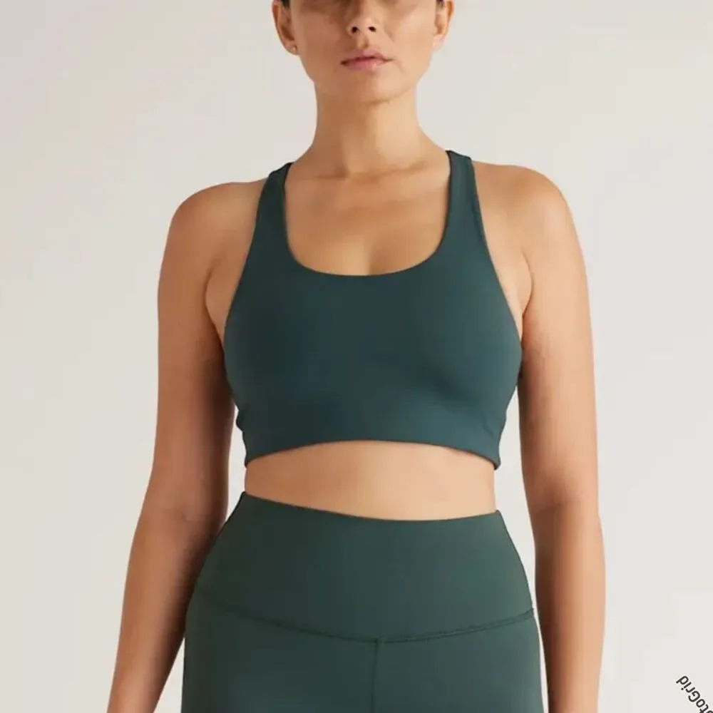 Quince Forest Green Sports Bra Scoop Neck Longline Bra Medium Women - Picture 1 of 4